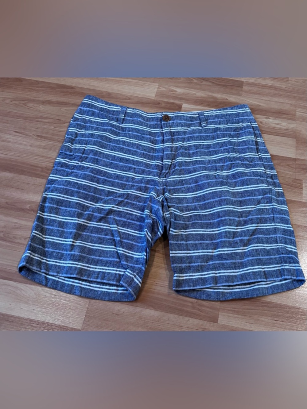 J. Crew Blue Striped Flat-Front Linen‎  Shorts